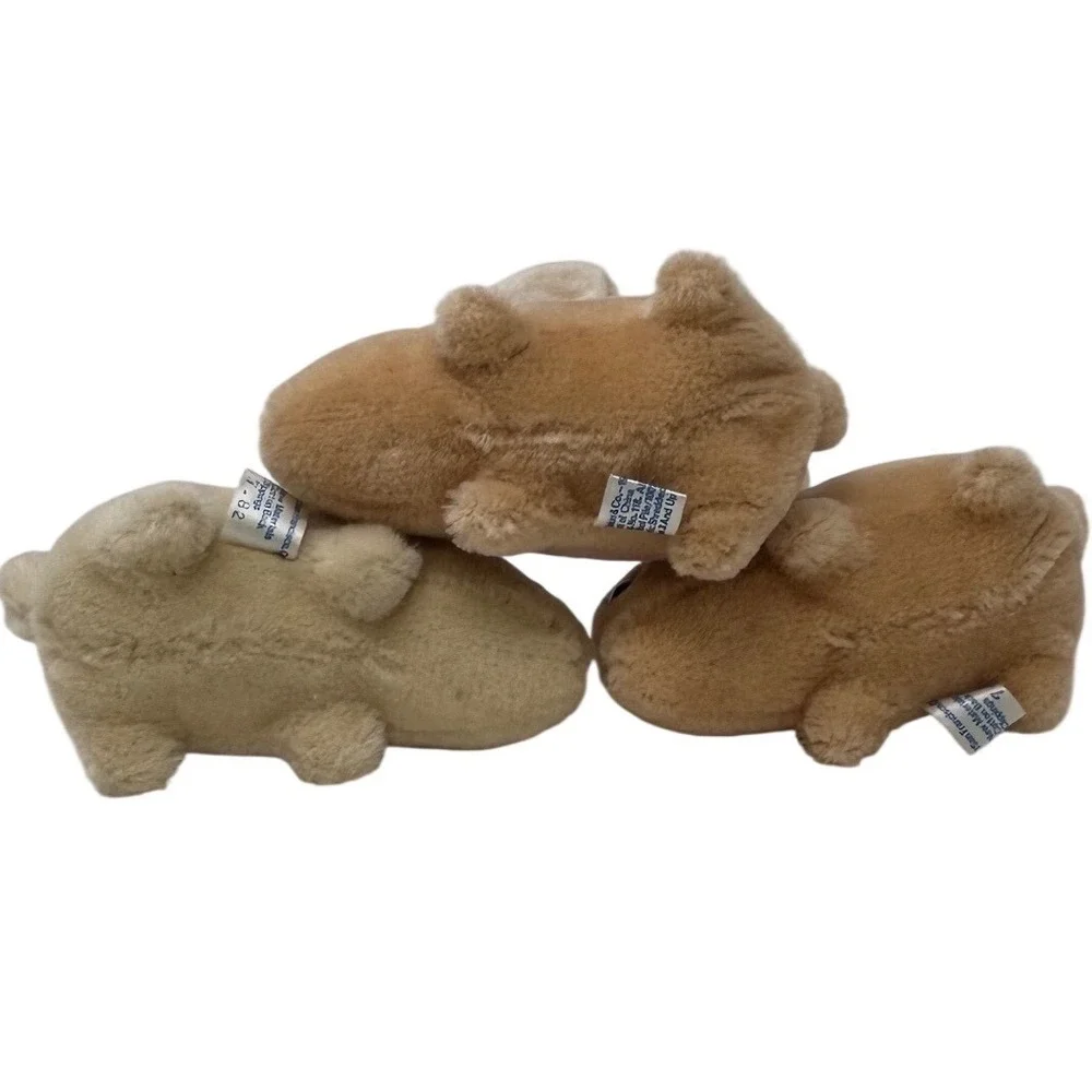 Vintage 1980s Dakin Squeaker Plush Bunny Rabbit Trio Tan Cream 4.5 Inch Set of 3